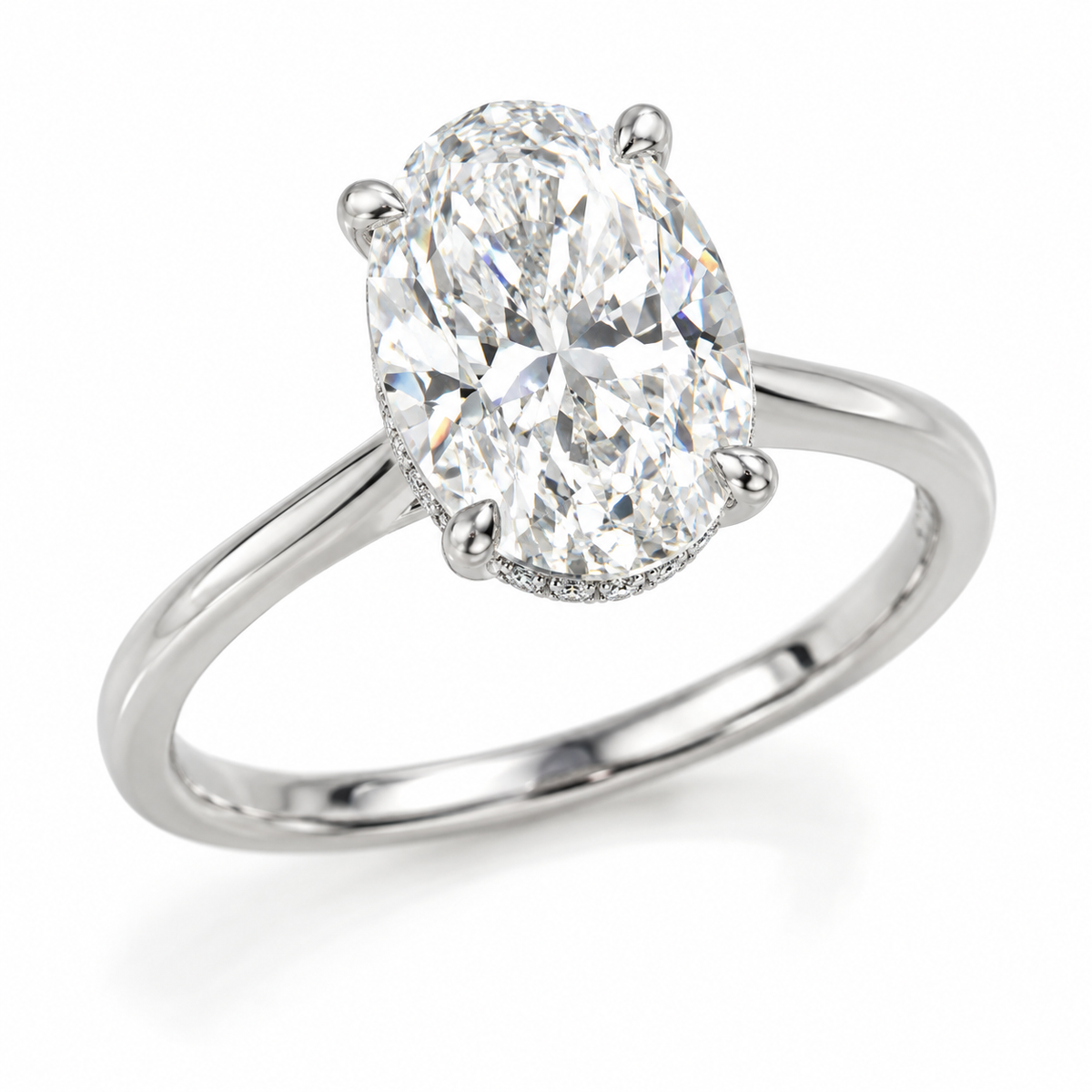 2 Carat Oval Lab-Grown Diamond Hidden Halo Engagement Ring – 14K White Gold