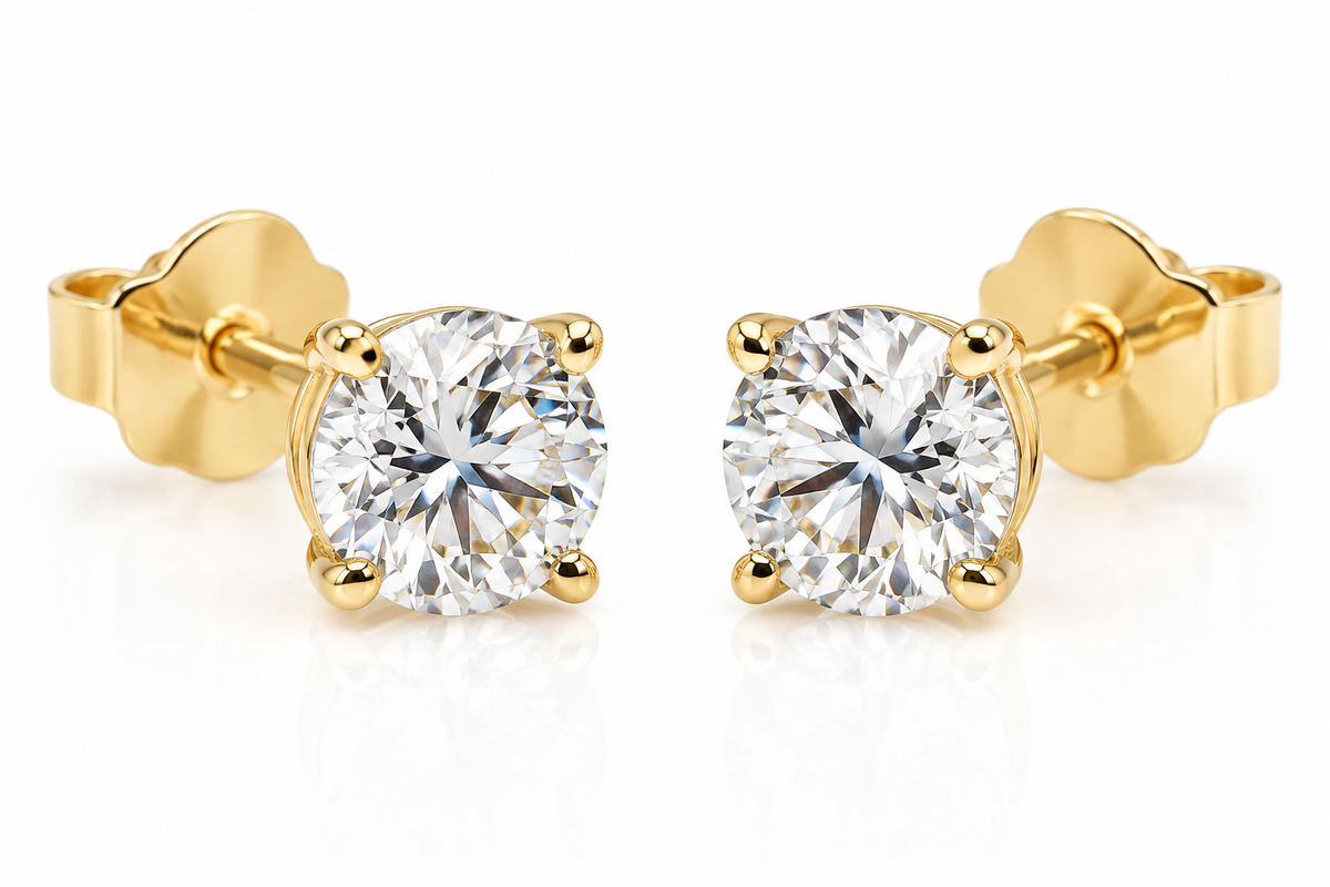 1 Carat Total Round Lab-Grown Diamond Stud Earrings – 14K Gold
